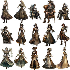 48 Steampunk Characters Vinyl Stickers for Water Bottles Laptops