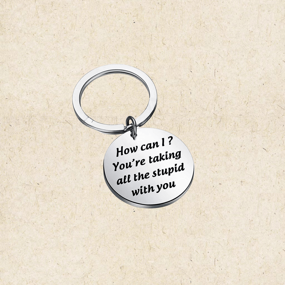 Stupid-Free Zone Letter Pattern Steel Keychain Car Key Pendants