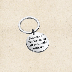 Stupid-Free Zone Letter Pattern Steel Keychain Car Key Pendants