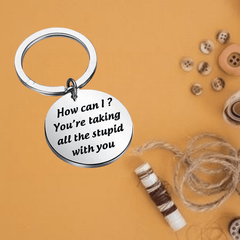 Stupid-Free Zone Letter Pattern Steel Keychain Car Key Pendants