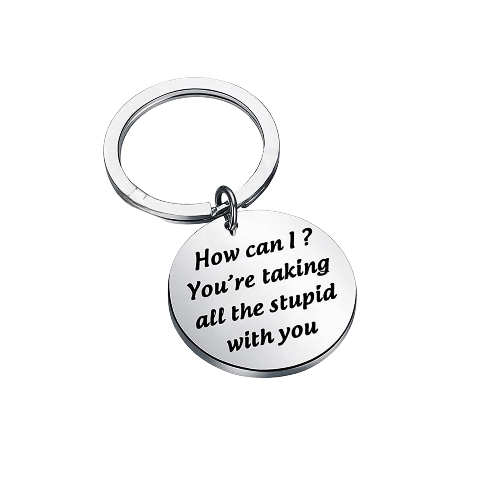 Stupid-Free Zone Letter Pattern Steel Keychain Car Key Pendants