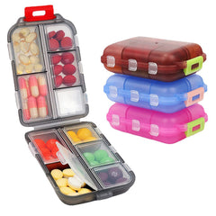 Portable 10 Compartment Pill Box for Traveling