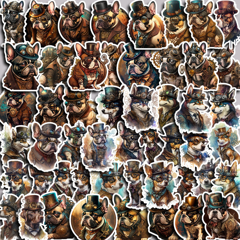 50pcs Steampunk Dog Stickers DIY Scrapbook Arts Crafts Washi Stickers