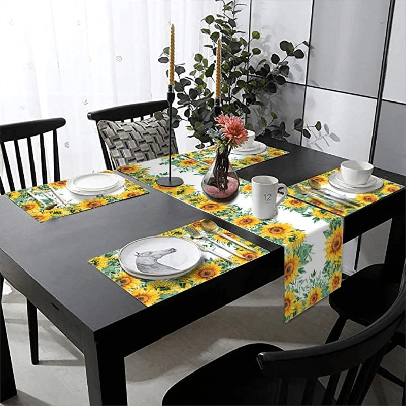 Sunflower Pattern Table Runner Placemats Set Spring Floral Table Decor