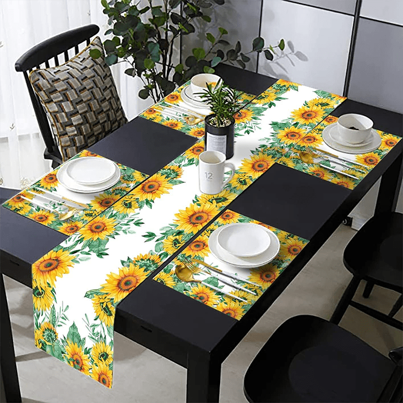 Sunflower Pattern Table Runner Placemats Set Spring Floral Table Decor
