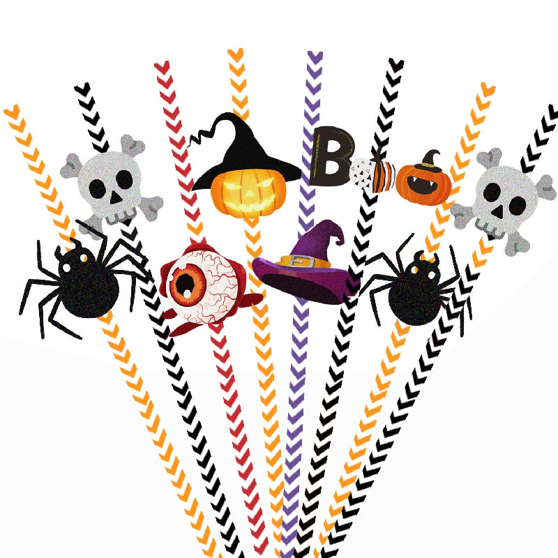 24pcs Halloween Style Decorative Straws with Spider Pumpkin Lantern