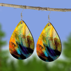Yellow Marble Drop Earrings Wooden Holiday Gift