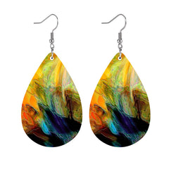 Yellow Marble Drop Earrings Wooden Holiday Gift