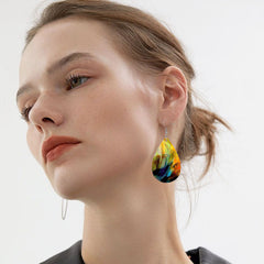 Yellow Marble Drop Earrings Wooden Holiday Gift