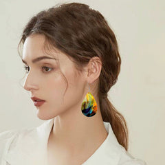 Yellow Marble Drop Earrings Wooden Holiday Gift