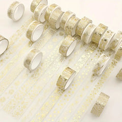 12 Rolls Golden Foil Masking Tape Set - DIY Scrapbooking Stickers Stationery