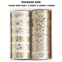 12 Rolls Golden Foil Masking Tape Set - DIY Scrapbooking Stickers Stationery