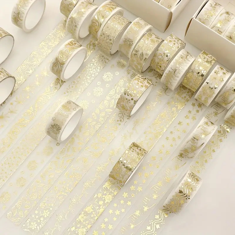 12 Rolls Golden Foil Masking Tape Set - DIY Scrapbooking Stickers Stationery