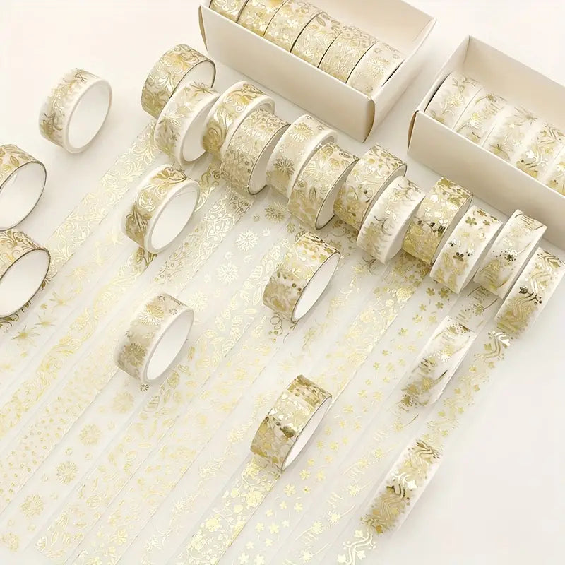 12 Rolls Golden Foil Masking Tape Set - DIY Scrapbooking Stickers Stationery