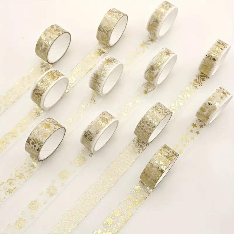 12 Rolls Golden Foil Masking Tape Set - DIY Scrapbooking Stickers Stationery