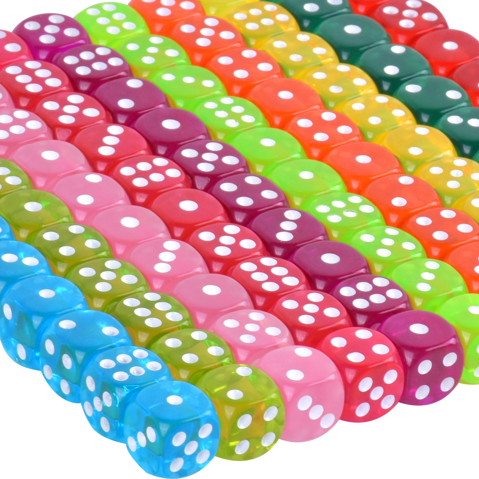 100pcs 6 Sided Game Dice 10 Colors 14mm Round Edges Dice With Velvet Pouch