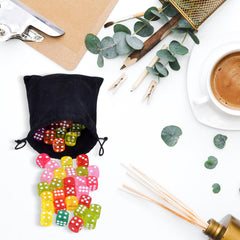 100pcs 6 Sided Game Dice 10 Colors 14mm Round Edges Dice With Velvet Pouch