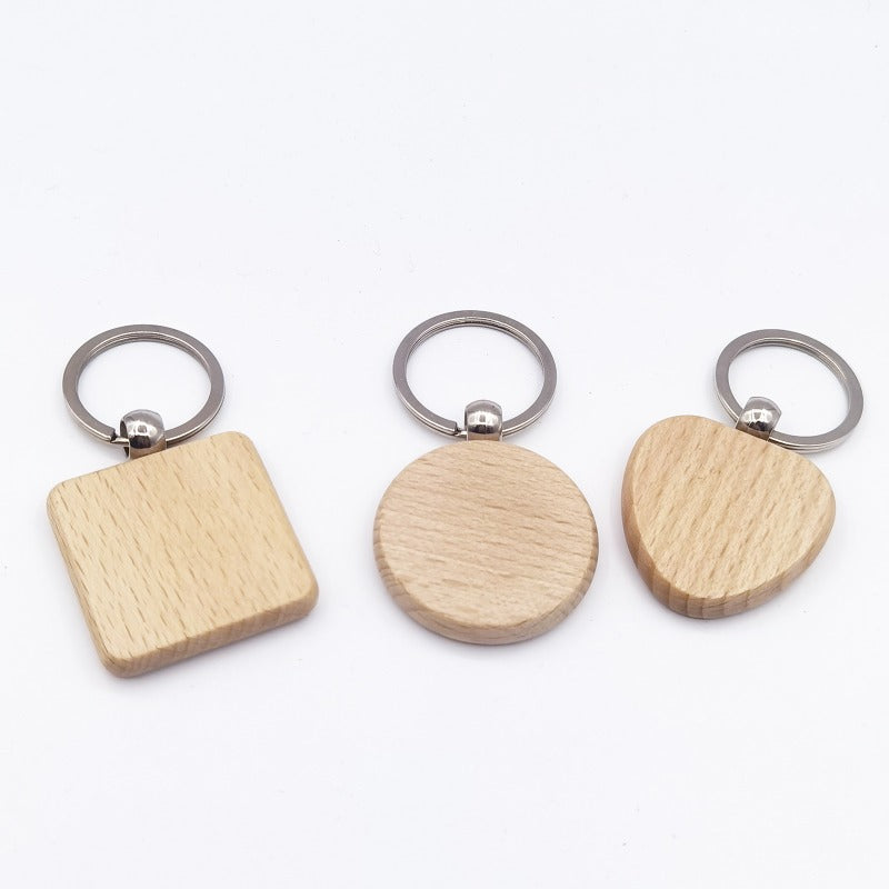 10pcs Wooden Keychains Engraved DIY Key Ring Pendant Gift Men Women