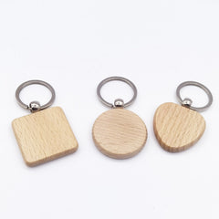 10pcs Wooden Keychains Engraved DIY Key Ring Pendant Gift Men Women