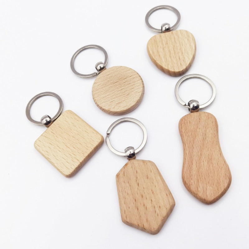 10pcs Wooden Keychains Engraved DIY Key Ring Pendant Gift Men Women
