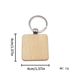 10pcs Wooden Keychains Engraved DIY Key Ring Pendant Gift Men Women