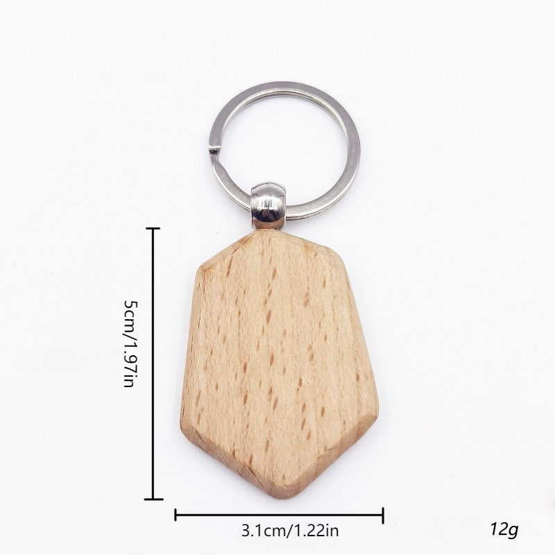 10pcs Wooden Keychains Engraved DIY Key Ring Pendant Gift Men Women
