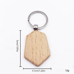10pcs Wooden Keychains Engraved DIY Key Ring Pendant Gift Men Women