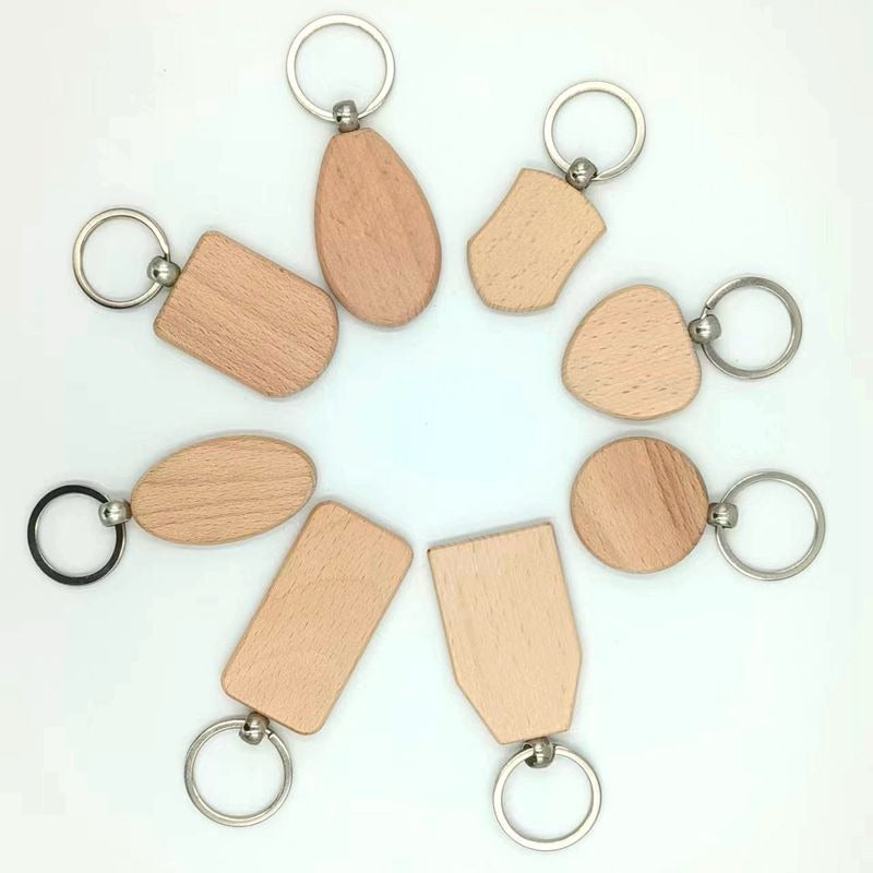 10pcs Wooden Keychains Engraved DIY Key Ring Pendant Gift Men Women