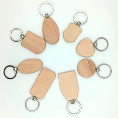 10pcs Wooden Keychains Engraved DIY Key Ring Pendant Gift Men Women