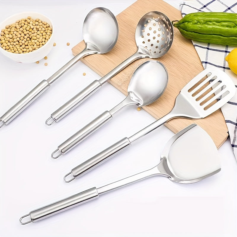 5pcs Stainless Steel Kitchen Utensil Set Spatula Spoon Frying Shovel Colander
