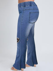 Plus Size Colorblock Leopard Print High Rise Flared Leg Jeans