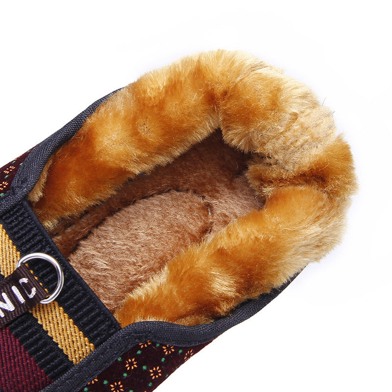 Women's Retro Print Flat Shoes Winter Warm Walking Shoes