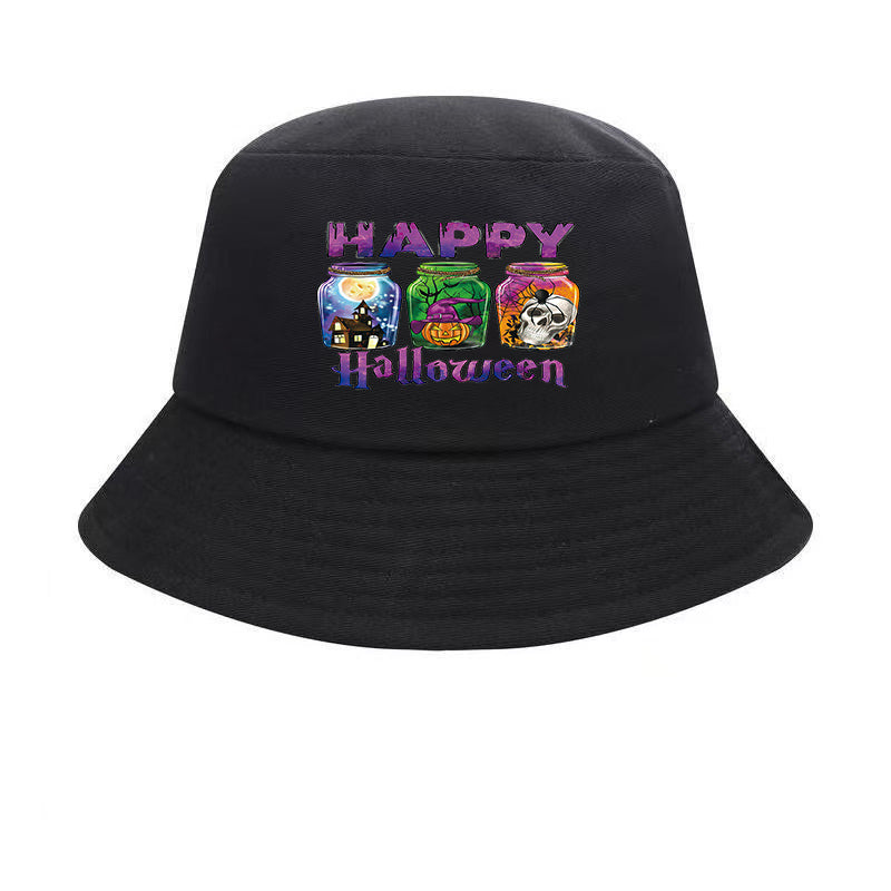 Halloween Skull Pattern Bucket Hat Vintage Sun Protection Hat