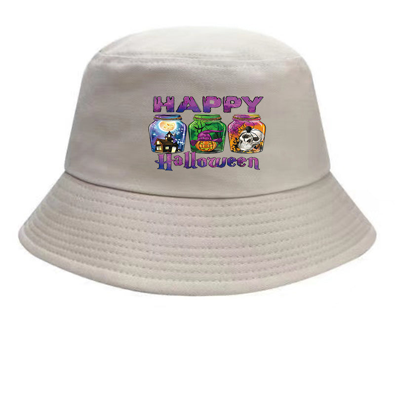 Halloween Skull Pattern Bucket Hat Vintage Sun Protection Hat
