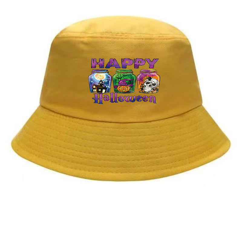 Halloween Skull Pattern Bucket Hat Vintage Sun Protection Hat
