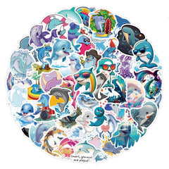 60pcs Dolphin Animals Doodle Aesthetics Funny Cartoon Stickers Pack