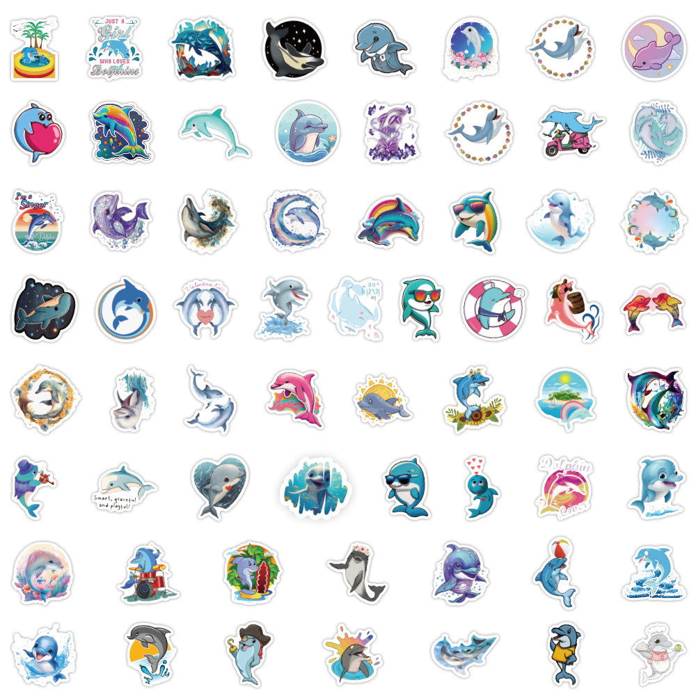 60pcs Dolphin Animals Doodle Aesthetics Funny Cartoon Stickers Pack