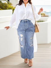 Casual Button Fly Ripped High Rise Loose Fit Jeans