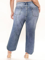 Casual Button Fly Ripped High Rise Loose Fit Jeans