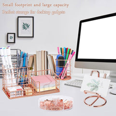 Mesh Desk Organizer Set with Pen Holder, Phone Stand, Paper Clips & Push Pins