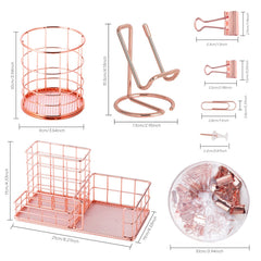 Mesh Desk Organizer Set with Pen Holder, Phone Stand, Paper Clips & Push Pins