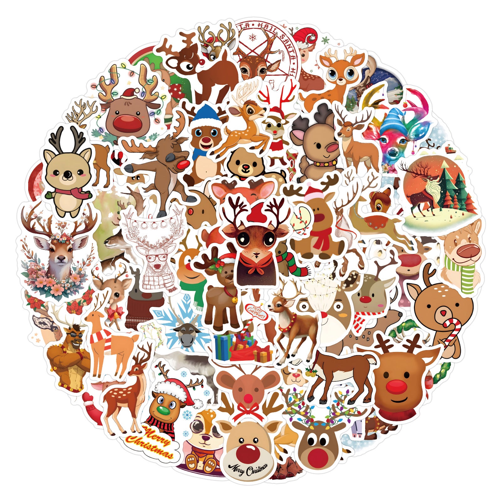 100pcs Christmas Reindeer Love Doodle Waterproof Stickers