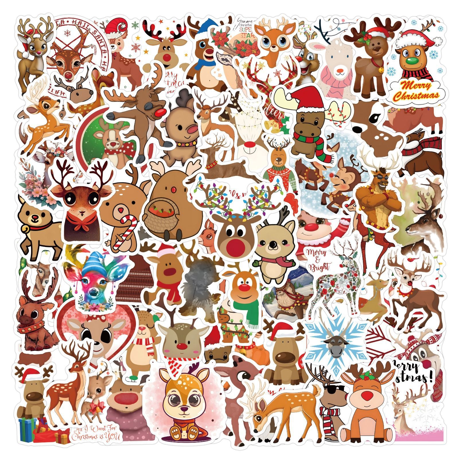 100pcs Christmas Reindeer Love Doodle Waterproof Stickers