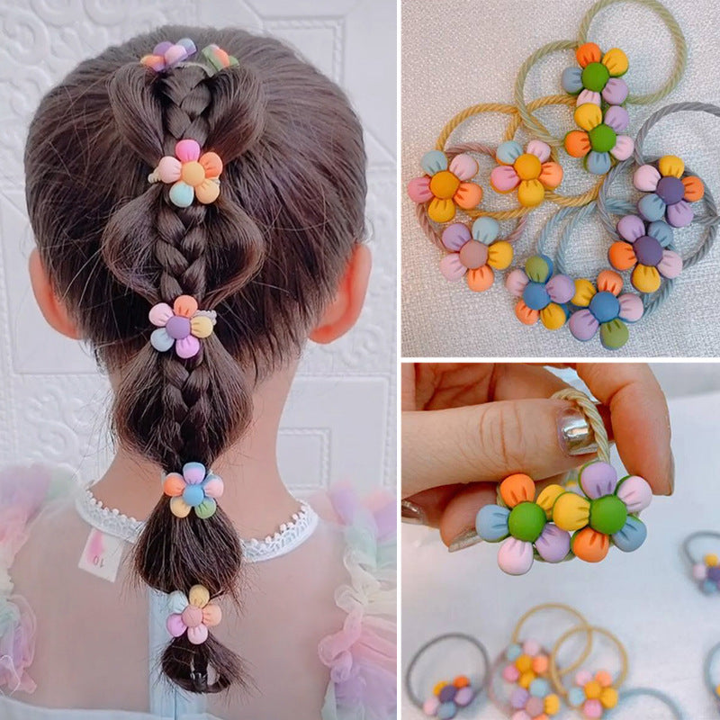 10pcs Flower Hair Rope Elastic Rubber Hair Tie Bands For Girls