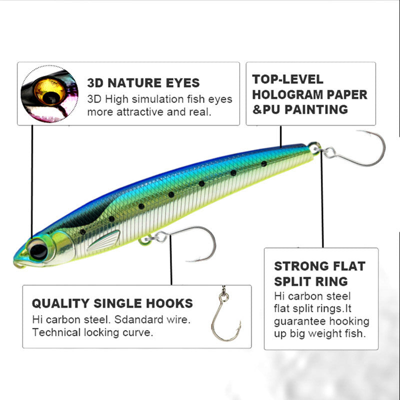 110mm 60g Pencil Fishing Lure Hard Bait 5X Hook Tuna Sea Fishing Lures