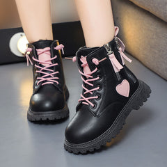 Girls Heart Print Ankle Boots, Non Slip Zip Closure, Indoor Outdoor Travel