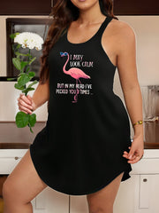 Flamingo Print Lounge Dress Sleeveless Crew Neck Women's Loungewear