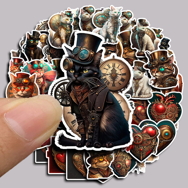 50pcs Steampunk Cat Sticker DIY Scrapbooking Washi Stickers