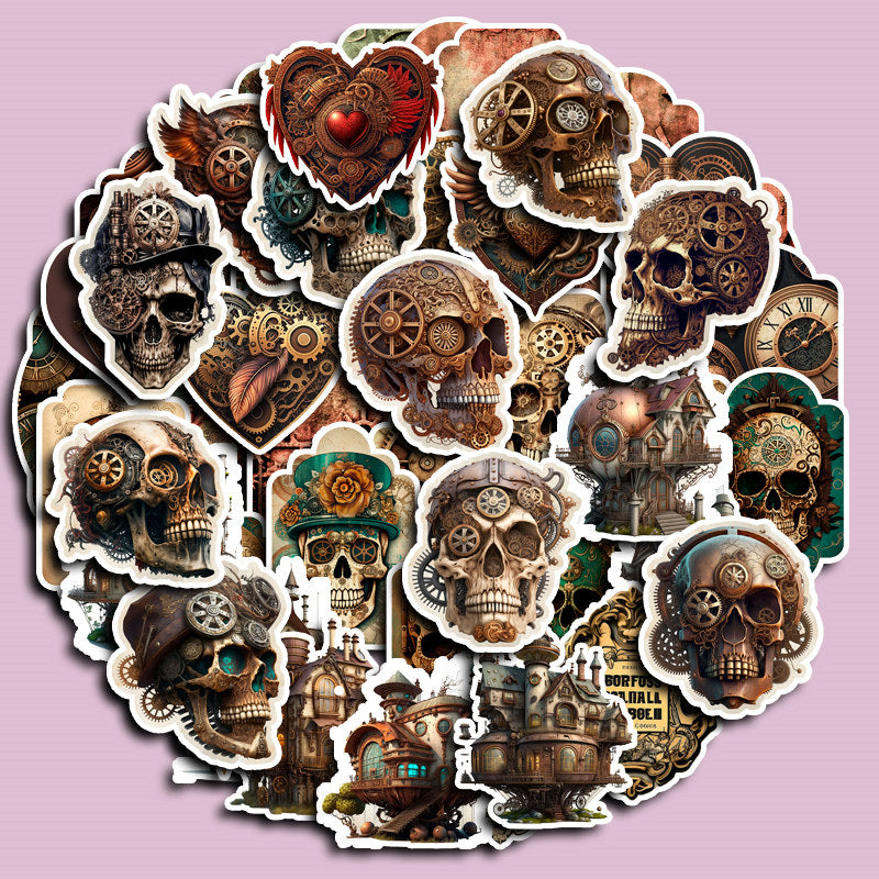 50pcs Steampunk Skull Capital Stickers DIY Scrapbook Arts Crafts Washi Stickers