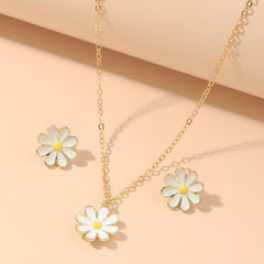 Daisy Flower Necklace and Earrings Set - Adorable Female Gift